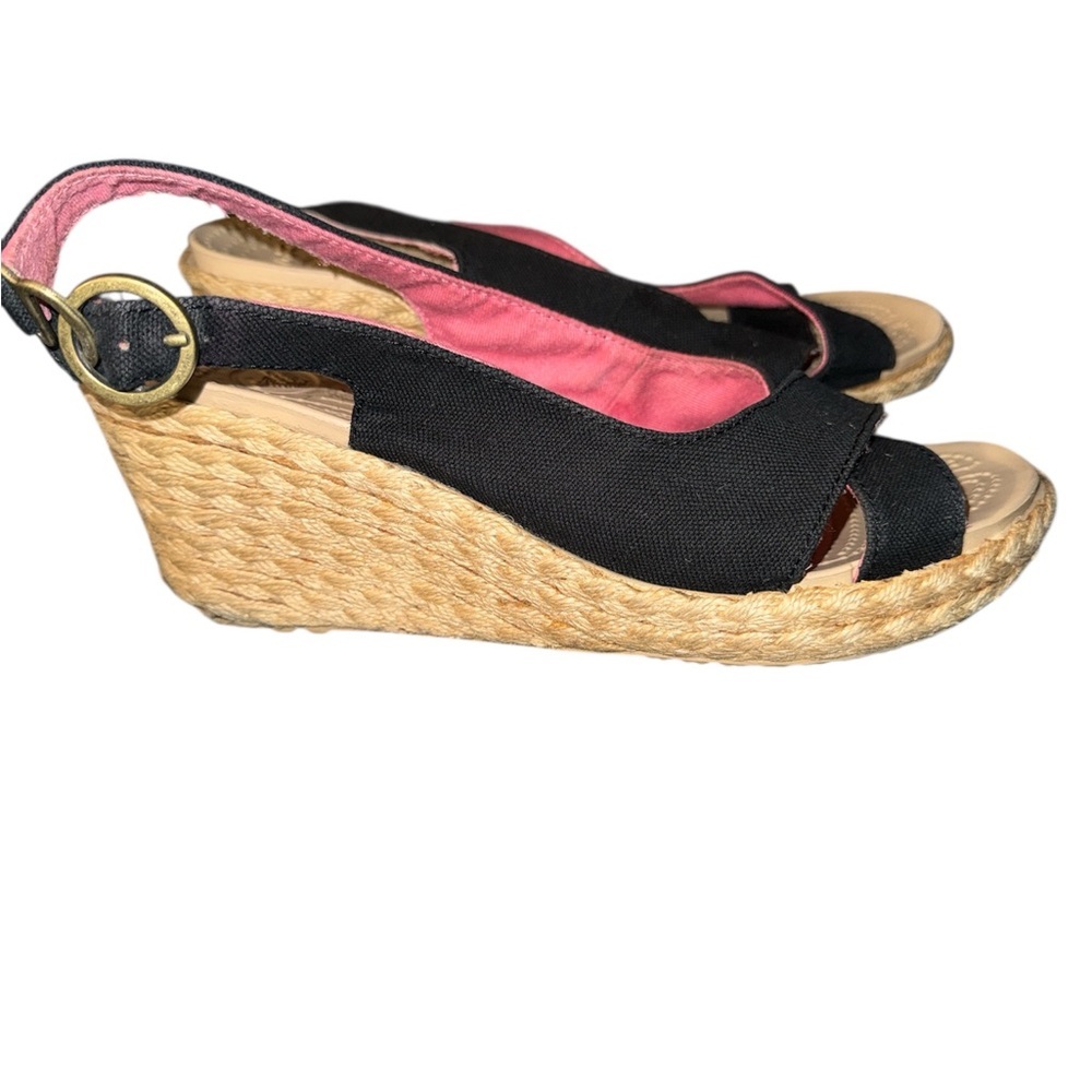 Crocs A-Leigh Linen Wedge Slingback Wedge Heel Black Black/Hot Pink size 9